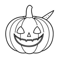 halloween pumpkin face with sharp knife on white background 