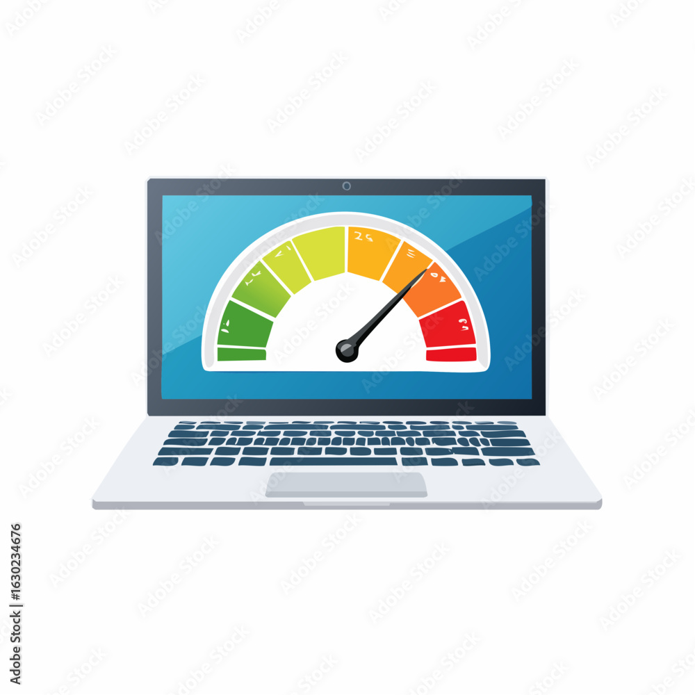 Poster laptop icon with internet connection speed test on the screen. internet download speed test on web p