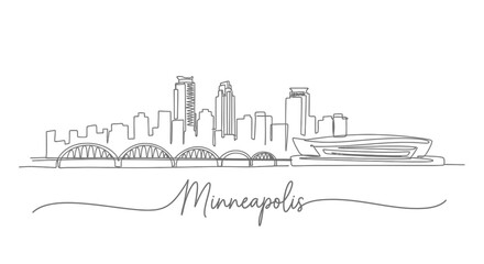 Fototapeta premium Minneapolis Skyline in Continuous Line Art with Cityscape Design.