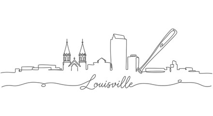 Louisville Skyline One Line Art with Baseball Bat.