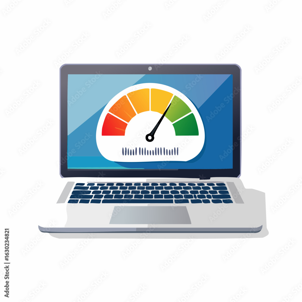 Poster laptop icon with internet connection speed test on the screen. internet download speed test on web p