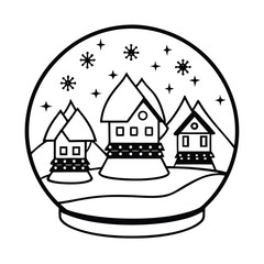 holiday season village scene in glass globe on white background 