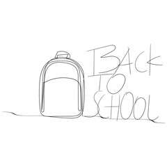 Continuous one line drawing of backpack. One line drawing illustration of school bag. School bag for back to school child  education concept singe line. Editable outline