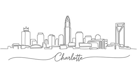 Obraz premium Charlotte NC Skyline Line Art with Cityscape.