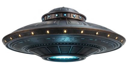 Retro futuristic flying saucer ufo isolated on transparent background