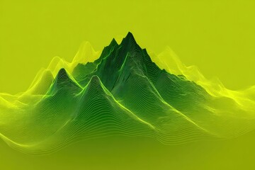 Wireframe mountain range with green gradient on a yellow colored background