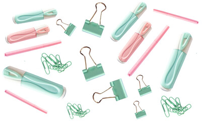 Back to School Flat Lay with cool Supplies on transparent backgroind. fun look for educational, marketing or children's content