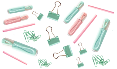 Back to School Flat Lay with cool Supplies on transparent backgroind. fun look for educational, marketing or children's content