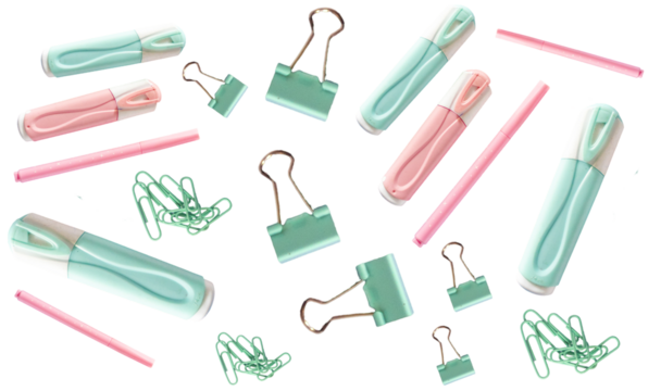 Back to School Flat Lay with cool Supplies on transparent backgroind. fun look for educational, marketing or children's content