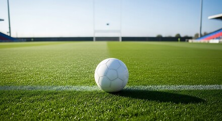 White ball rests on the edge of a grassy field.