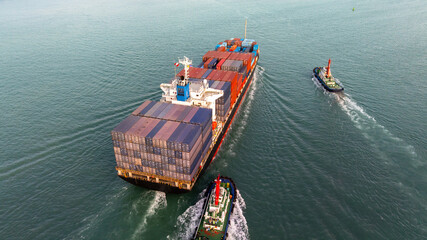 Aerial view container ship cargo freight shipping international, Global business freight shipping...