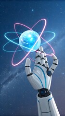 Robotic Hand Holding Digital Globe