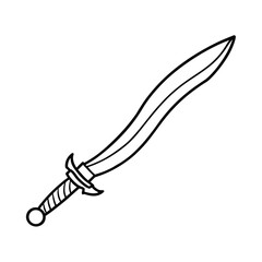 mythical curved sword outline on white background