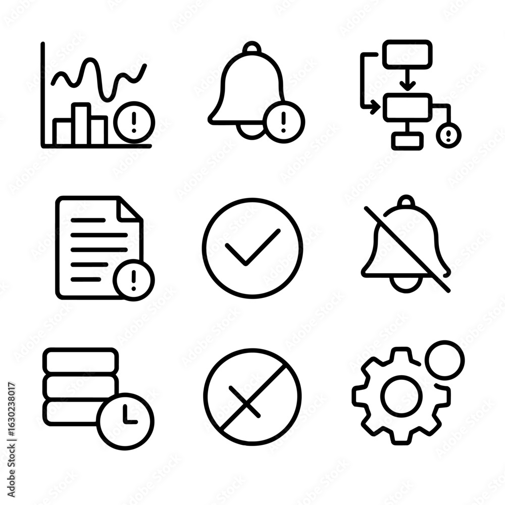 Poster monitoring icon set. outline icon set of monitoring and alert triggers: threshold ping trigger, aler