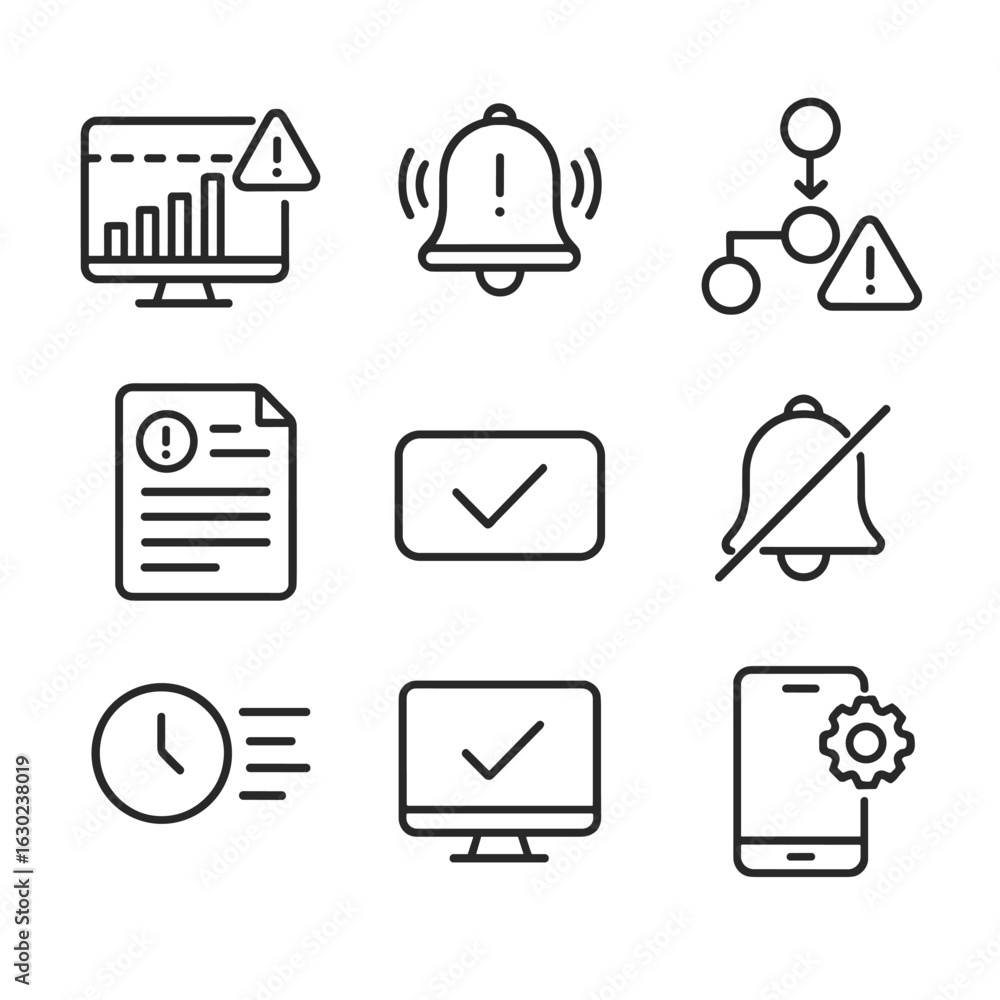 Poster monitoring icon set. outline icon set of monitoring and alert triggers: threshold ping trigger, aler