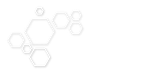 Minimalist white background featuring soft-shadow hexagon outlines in varying sizes. Clean and modern abstract design, ideal for futuristic, medical, or technology-themed visuals.