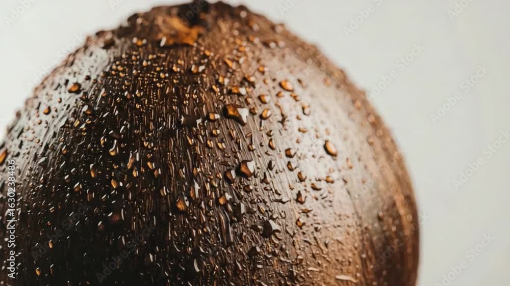 Aufkleber close-up of water droplets on a dark smooth surface with textured patterns reflecting light