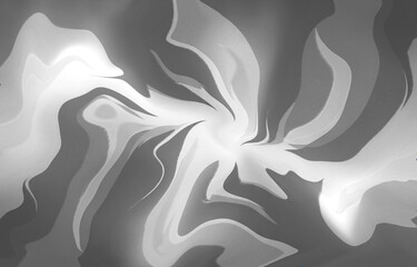 An abstract digital artwork featuring flowing waves of gray light. The smooth gradient and luminous swirls 