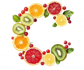 c icon Colorful fruit slices creating against nutrition shape, displaying vibrant 3d letter transparent backdrop, representing fresh dietary wellness