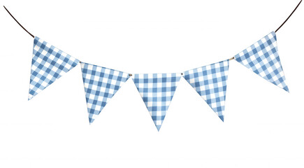 Obraz premium Blue 3d icon checkered bunting flags party on rope, creating festive against decor hanging transparent background, ideal for celebratory settings