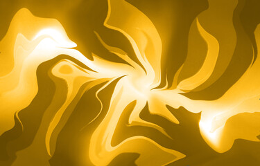An abstract digital artwork featuring flowing waves of gold light. The smooth gradient and luminous swirls 