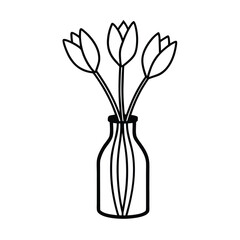 simple tulips stem in bottle vase on white background 