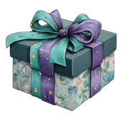 Enchanted Teal and Purple Gift Box with Floral Pattern