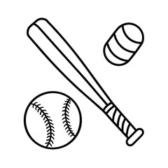 sports equipment outline bat and baseball on white background 