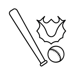 sports equipment outline bat and baseball on white background 