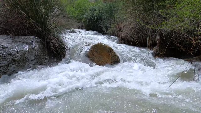 Hiking trail of Sabina over Monachil river in Monachil, Granada, Spain