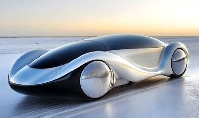 Futuristic Concept Car Design with Streamlined Body and Reflecti
