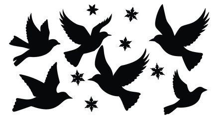 Obraz premium Large Flock of Birds in Flight Silhouette