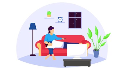 son rests his head on his mothers lap animation, Mom and Kid  Bonding while watching tv animated video, Love romance Clip, Valentine Day footage, human relationship motion graphics