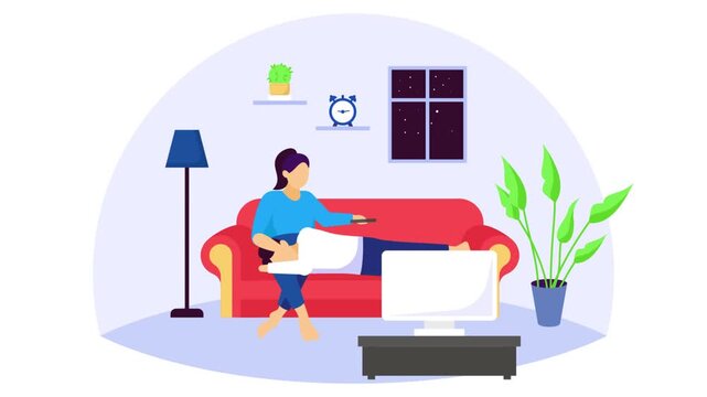 son rests his head on his mothers lap animation, Mom and Kid  Bonding while watching tv animated video, Love romance Clip, Valentine Day footage, human relationship motion graphics