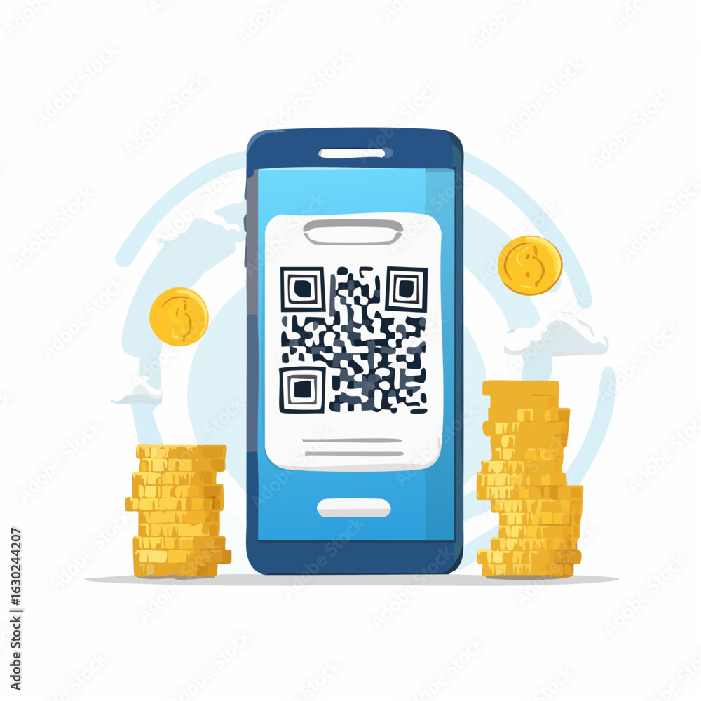 Poster qr code. scanning qr code, barcode with smartphone. contactless payment.