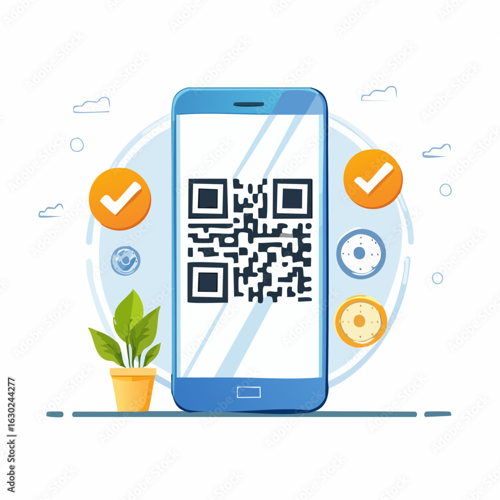 Poster qr code. scanning qr code, barcode with smartphone. contactless payment.