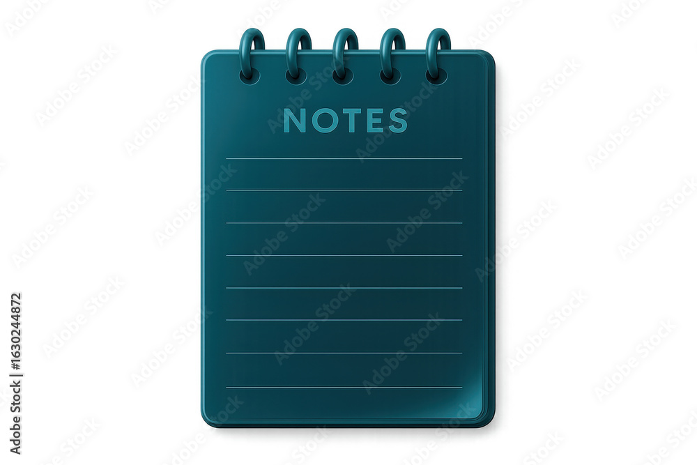 Poster Spiral-bound teal notepad with empty lines, positioned against transparent backdrop, waiting for personal notes and lists