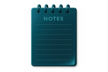 Spiral-bound teal notepad with empty lines, positioned against transparent backdrop, waiting for personal notes and lists