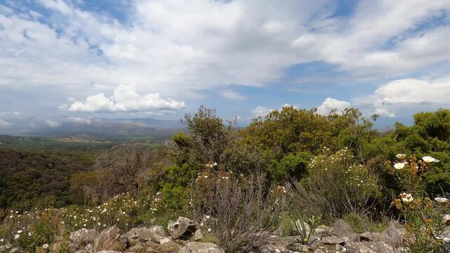 Wonderfull landscapes on hiking trail to Maroma peak from el Robledal, Sierra Tejeda, Spain 