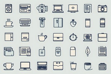 Daily Routine Tech Icons, Home Office, Desk Organization, Productivity