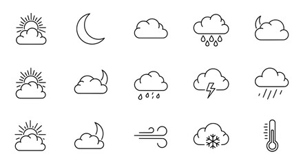 Minimalist Weather Forecast Icon Set Line Art
