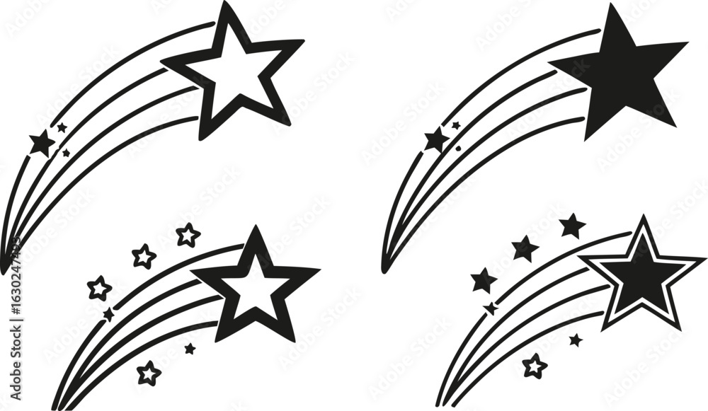 Poster Vector art of collection of shooting stars in black and white ideal for space themes and celestial designs in vector format