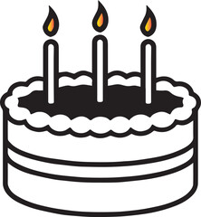 Black and white cake with three lit candles birthday celebration