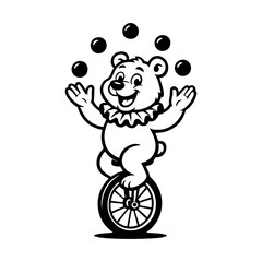 Juggling bear balancing on a unicycle