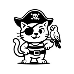 Pirate cat with an eye patch and a parrot on its shoulder