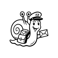 Snail wearing a mail carrier hat delivering letters