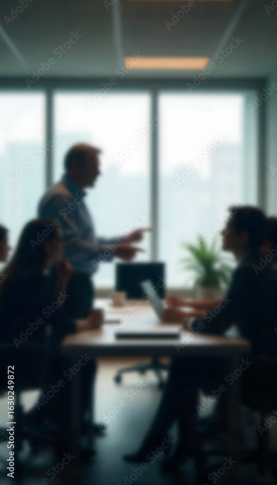 Aufkleber generative ai: blurred office setting showing a meeting around a table illustrating collaboration