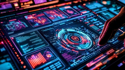 Futuristic Interface Glowing Red Blue Cybersecurity System