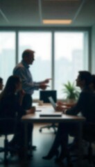 Generative AI: Blurred office setting showing a meeting around a table illustrating collaboration