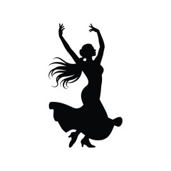 Silhouette of a woman dancing with arms raised